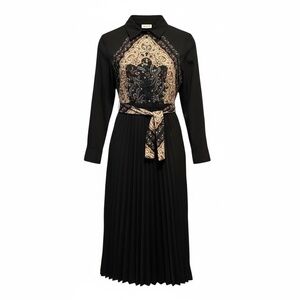 Sandro Stenia Mixed Media Dress Size 6 EU 38 EUC Pleated Scarf Print